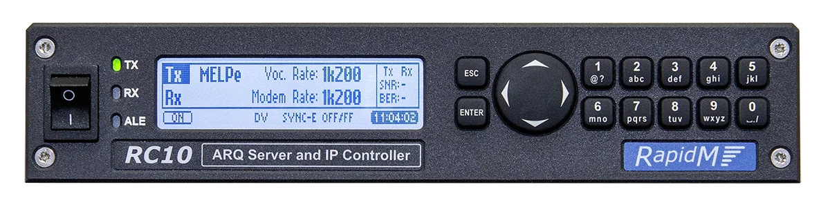 RC10 Wideband ARQ & IP Controller – front panel MELPe 1k200 Tx
