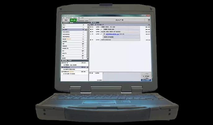 EntryPoint Software on Laptop | Interfaces to ATAC/CivTAC via Cursor on Target (CoT), Blue Force Tracking (BFT), C2 & C4I applications, position location information (PLI) and Battlefield Management Systems (BMS)